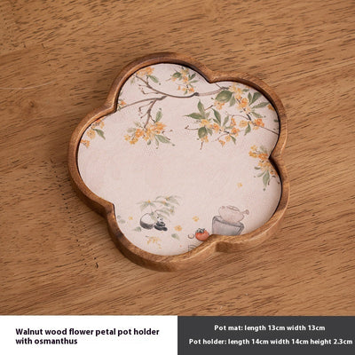 Walnut Begonia Pot Tray Set Tea Set Storage Tray