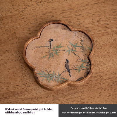 Walnut Begonia Pot Tray Set Tea Set Storage Tray