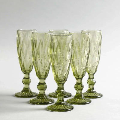 Criss Light Green Stem Glass Set Of 6