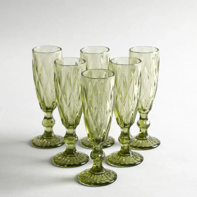 Criss Light Green Stem Glass Set Of 6