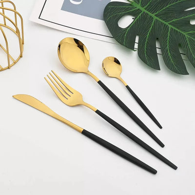 Black/Golden 24 PCs Premium Steel Cutlery Set