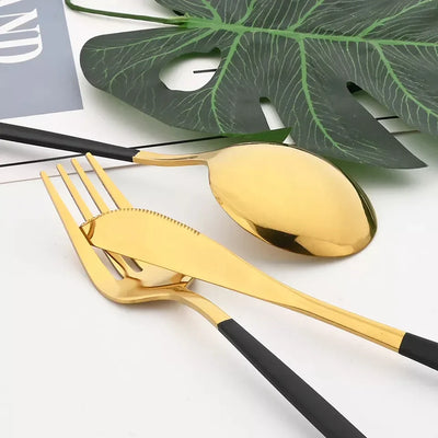 Black/Golden 24 PCs Premium Steel Cutlery Set