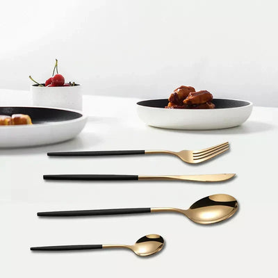 Black/Golden 24 PCs Premium Steel Cutlery Set