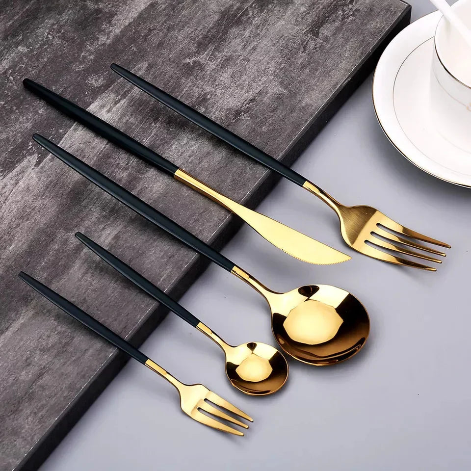 Black/Golden 24 PCs Premium Steel Cutlery Set