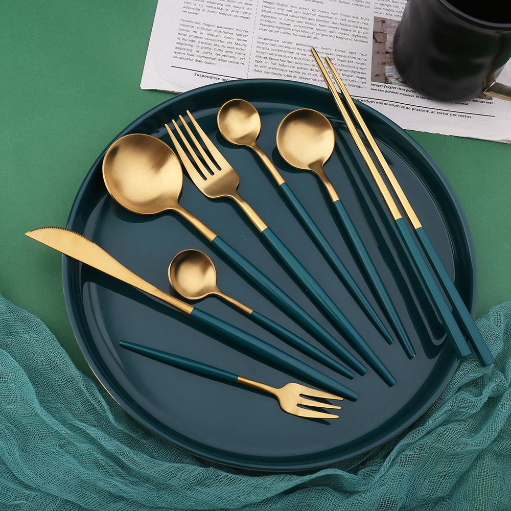 Green/Golden -24 PCs Premium Steel Cutlery Set