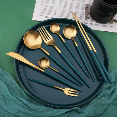 Green/Golden -24 PCs Premium Steel Cutlery Set