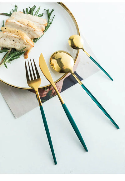 Green/Golden -24 PCs Premium Steel Cutlery Set