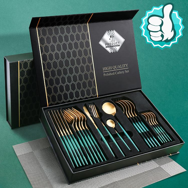 Green/Golden -24 PCs Premium Steel Cutlery Set
