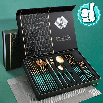 Green/Golden -24 PCs Premium Steel Cutlery Set