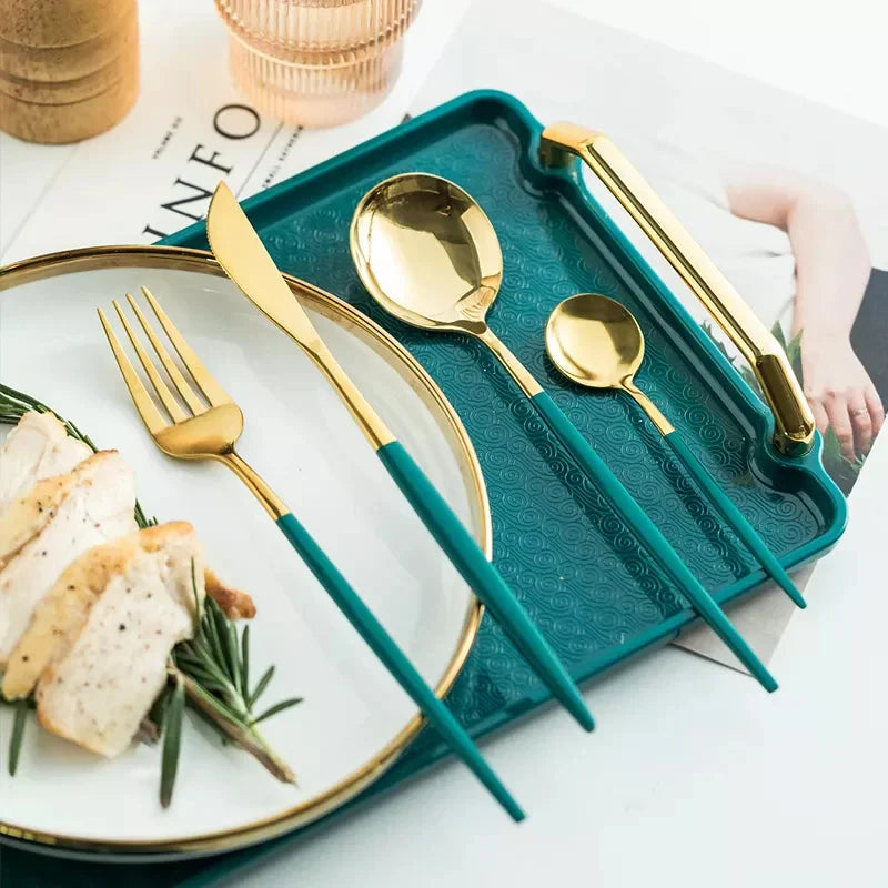 Green/Golden -24 PCs Premium Steel Cutlery Set
