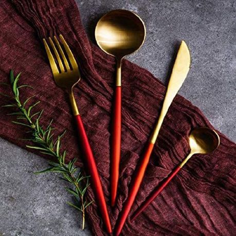 Red/Golden-24 PCs Premium Steel Cutlery Set