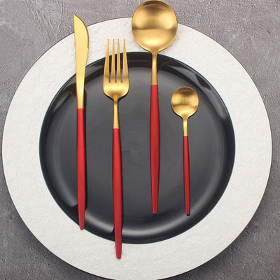 Red/Golden-24 PCs Premium Steel Cutlery Set