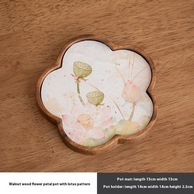Walnut Begonia Pot Tray Set Tea Set Storage Tray