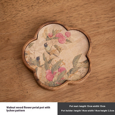 Walnut Begonia Pot Tray Set Tea Set Storage Tray