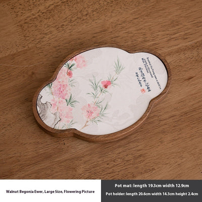 Walnut Begonia Pot Tray Set Tea Set Storage Tray